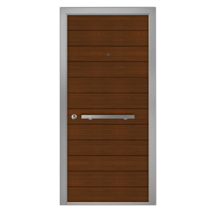 Θωρακισμένη πόρτα αλουμινίου inox Alfa SD Wood