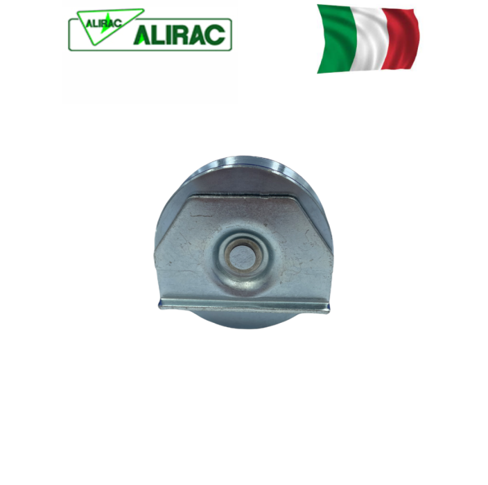 Ράουλο (Ρόδα) Φ80 γαλβανιζέ σχήμα V (για γωνία) Alirac, με βάση χωνευτή (Σκάφη), για αυλόπορτες σιδήρου.