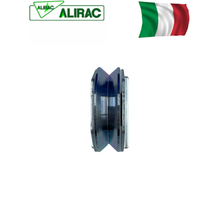Ράουλο (Ρόδα) Φ80 γαλβανιζέ σχήμα V (για γωνία) Alirac, με βάση χωνευτή (Σκάφη), για αυλόπορτες σιδήρου.