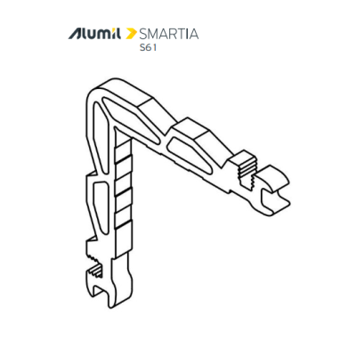 Γωνιά σύνδεσης πρεσσαριστή 10,9x6,4mm για προφίλ Φύλλο τζαμιού European Groove S61936 και Φύλλο S61976 Ανοιγόμενο Περιμετρικού Μηχανισμού,σειράς S61 Smartia Alumil 1131106000