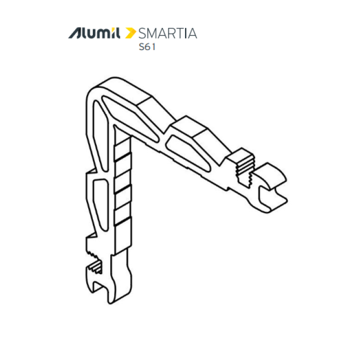 Γωνιά σύνδεσης πρεσσαριστή 10,9x6,4mm για προφίλ Φύλλο τζαμιού European Groove S61936 και Φύλλο S61976 Ανοιγόμενο Περιμετρικού Μηχανισμού,σειράς S61 Smartia Alumil 1131106000