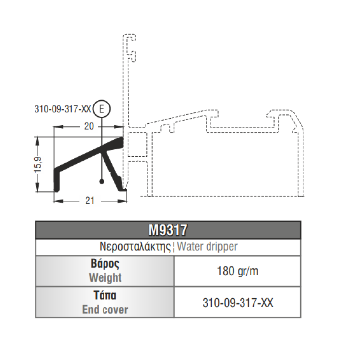 Νεροσταλάκτης M9317 Comfort Alumil σε χρώμα λευκό 9016