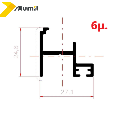 Πρόσθετο αλουμινίου M9386 σειράς M9400 Alumil 6m σε χρώμα λευκό 9016