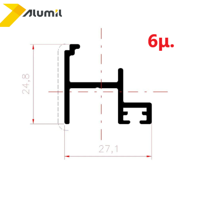 Πρόσθετο αλουμινίου M9386 σειράς M9400 Alumil 6m σε χρώμα λευκό 9016
