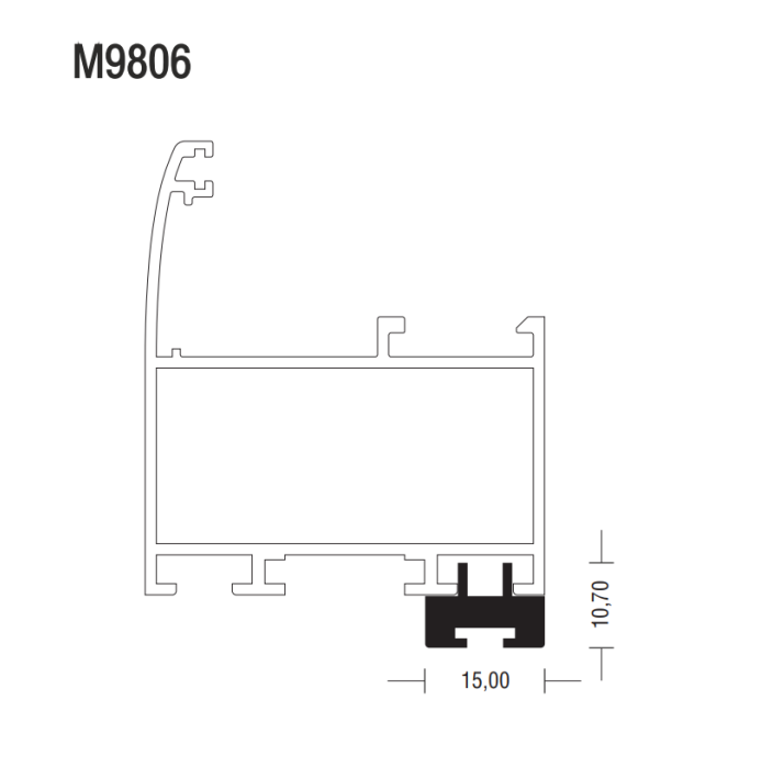 Πρόσθετο Προφίλ Φυσσούνας M9806 σειράς M9800 Alumil 6m σε χρώμα λευκό 9016