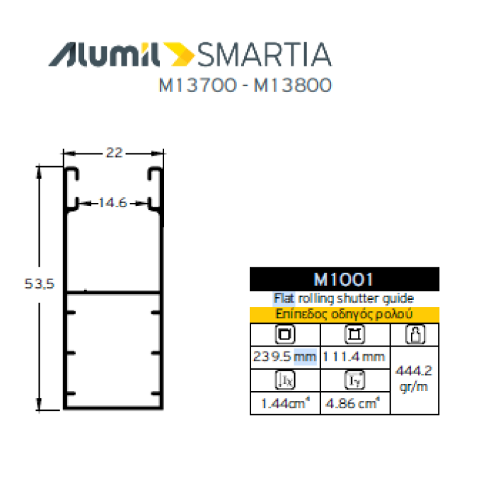 Οδηγός / Κανάλι Ρολού M1001 – Λευκό 9016 – 6,5m – Alumil