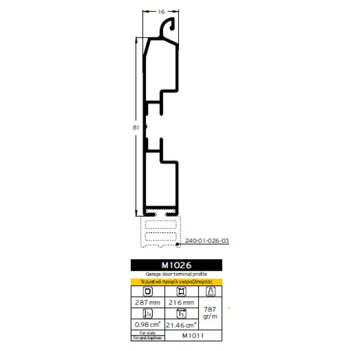 Κατωκάσι γκαραζόπορτας M1026– Λευκό 9016 – 7m – Alumil