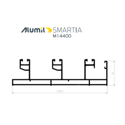 Τριπλός οδηγός M14403 για 2φ.επάλληλο με σίτα ή 3φ.επάλληλο τζάμι ή χωνευτό τζ-σι-πα της σειράς M14400 Alumil 6m σε χρώμα λευκό 9016