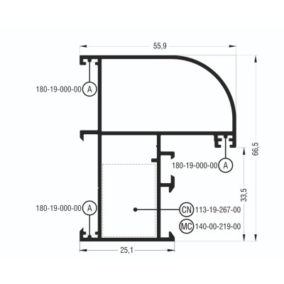 Κάσα M978 σειράς Μ940 Comfort Alumil 6m σε χρώμα λευκό 9016