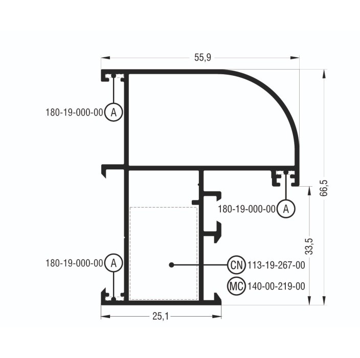Κάσα M978 σειράς Μ940 Comfort Alumil 6m σε χρώμα λευκό 9016