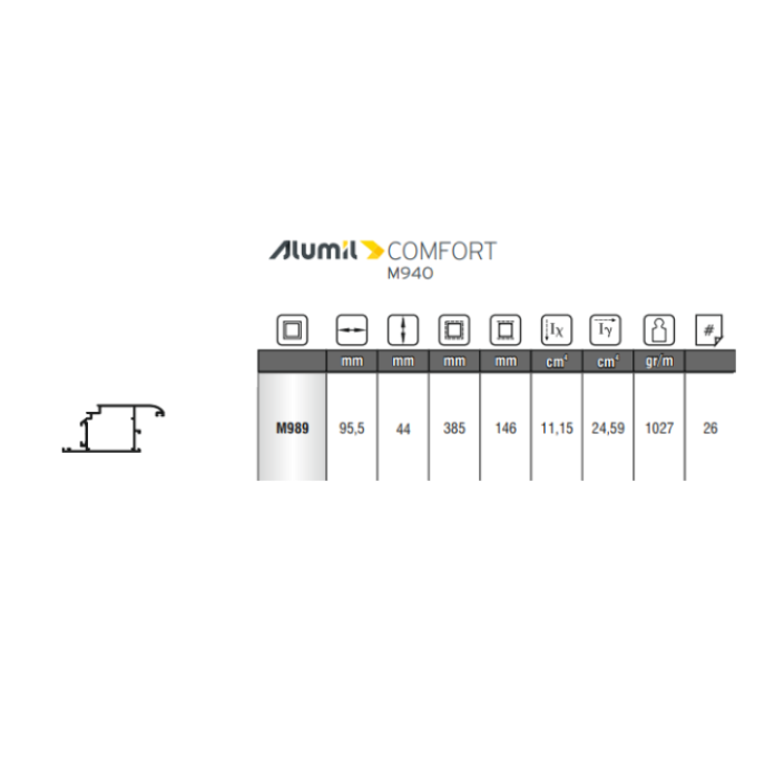 Φύλλο European Groove M989 σειράς Μ940 Comfort Alumil 6m σε χρώμα λευκό 9016