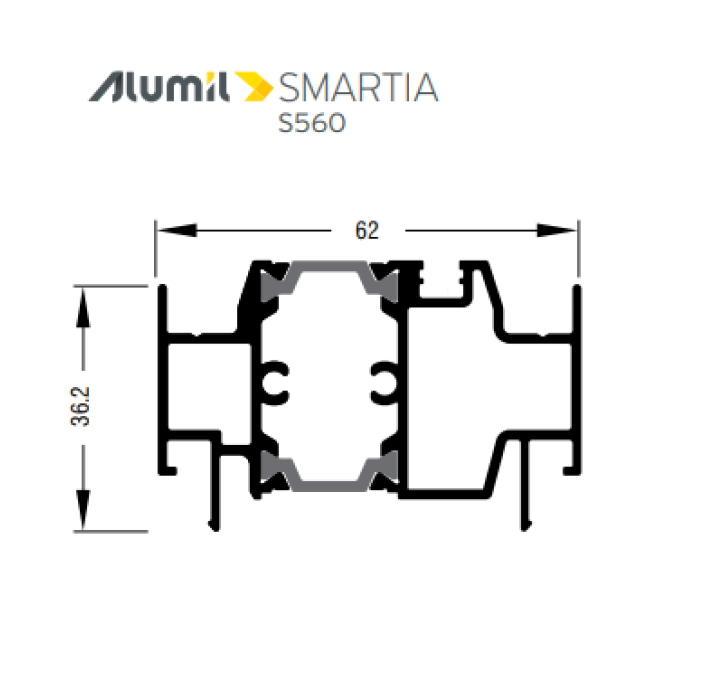 Μπινί S30590 σειράς S560 Smartia Alumil 6m σε χρώμα λευκό 9016