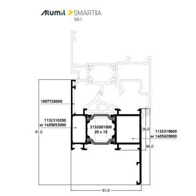 Κάσα ανοιγομένου S61548 της σειράς S61 Smartia Alumil 6,5m σε χρώμα λευκό 9016
