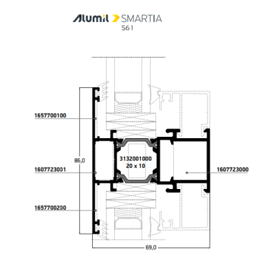 Ταυ S61566 για φύλλα της σειράς S61 Smartia Alumil 6,5m σε χρώμα λευκό 9016