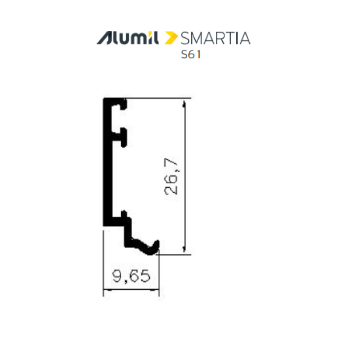 Πρόσθετο S77010 σειράς S61 Smartia Alumil 6,5m σε χρώμα λευκό 9016