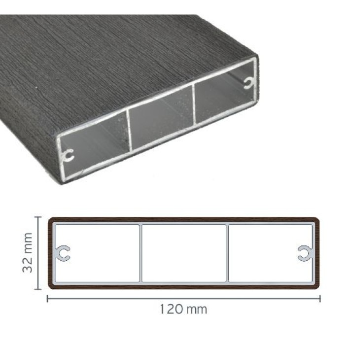 Προφίλ αλουμινίου Woodalux 32x120 με επικάλυψη συνθετικού ξύλου 6μ. σε χρώμα Wenge JK26