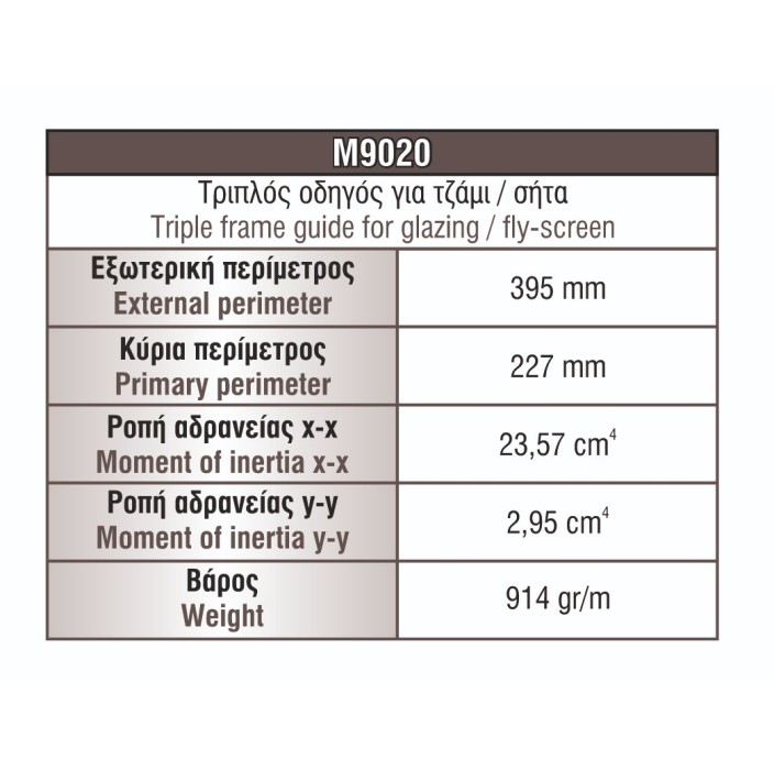 Τριπλός οδηγός για τζάμι/σήτα M9020 σειράς Μ9050 Comfort Alumil σε χρώμα λευκό 9016