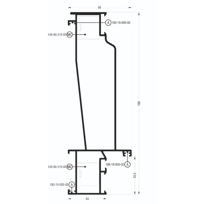 Κάσα M959 σειράς Μ940 Comfort Alumil 6m σε χρώμα λευκό 9016