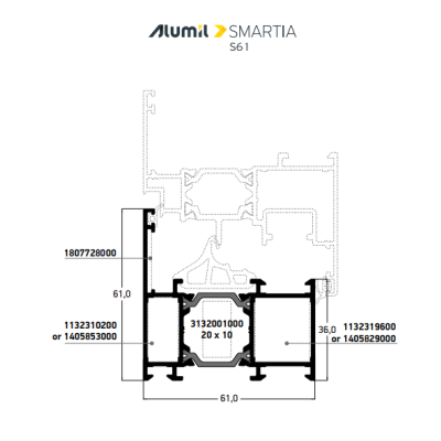 Κάσα ανοιγομένου S61510 της σειράς S61 Smartia Alumil 6,5m σε χρώμα λευκό 9016