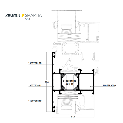 Ταυ S61564 κάσας της σειράς S61 Smartia Alumil 6,5m σε χρώμα λευκό 9016