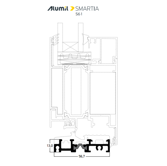 Κατωκάσι ανοιγομένου S61684 της σειράς S61 Alumil 3m σε χρώμα 103520
