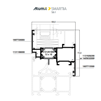Φύλλο τζαμιού European Groove S61936 σειράς S61 Smartia Alumil 6,5m σε χρώμα λευκό 9016