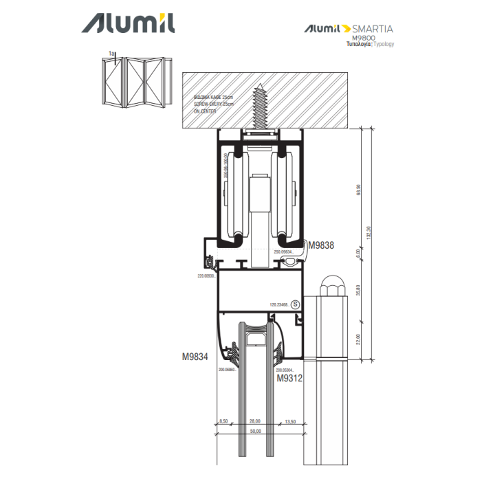 Οδηγός Πάνω Φυσσούνας M9838 σειράς M9800 Alumil 6m σε χρώμα λευκό 9016