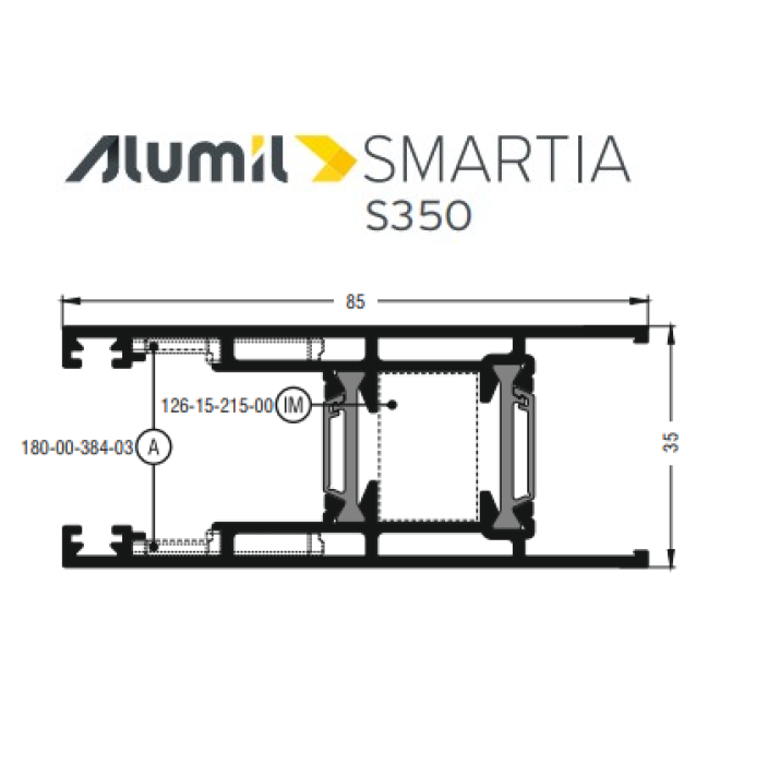Φύλλο τζαμιού S390 σειράς S350 Smartia Alumil 6m σε χρώμα λευκό 9016