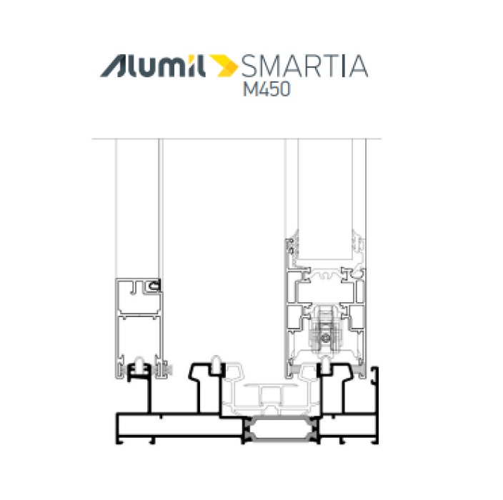 Τριπλός οδηγός επάλληλος M4522Μ σειράς Μ450 Comfort Alumil σε χρώμα λευκό 9016