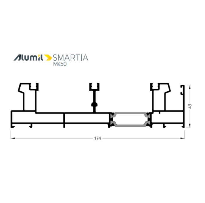 Τριπλός οδηγός επάλληλος M4524Μ σειράς Μ450 Comfort Alumil σε χρώμα λευκό 9016