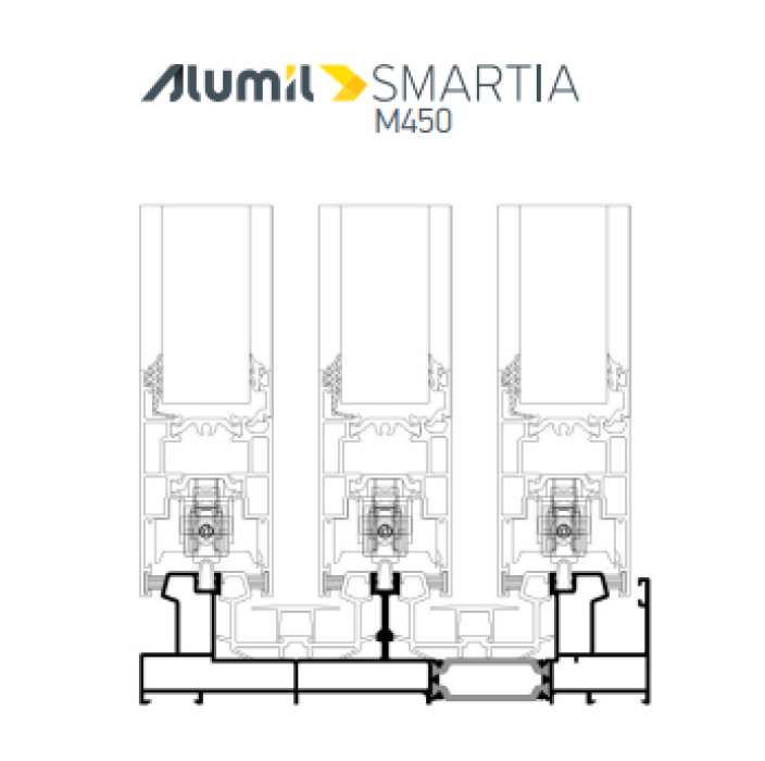 Τριπλός οδηγός επάλληλος M4524Μ σειράς Μ450 Comfort Alumil σε χρώμα λευκό 9016