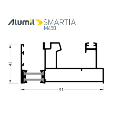 Διπλός Οδηγός Τζάμι-Σίτα M4530 της σειράς M450 Alumil 6m σε χρώμα λευκό 9016