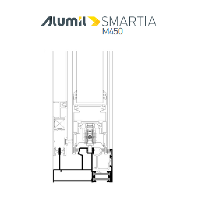 Οδηγός διπλός τζάμι-σίτα M4534 της σειράς M450 Alumil 6m σε χρώμα λευκό 9016