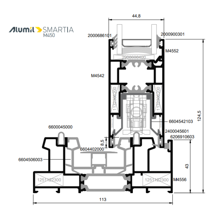 Οδηγός διπλός επάλληλος M4556 της σειράς M450 Alumil 6m σε χρώμα λευκό 9016