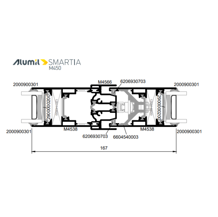 Μπινί φιλητού M4566 της σειράς M450 Alumil 6m σε χρώμα λευκό 9016