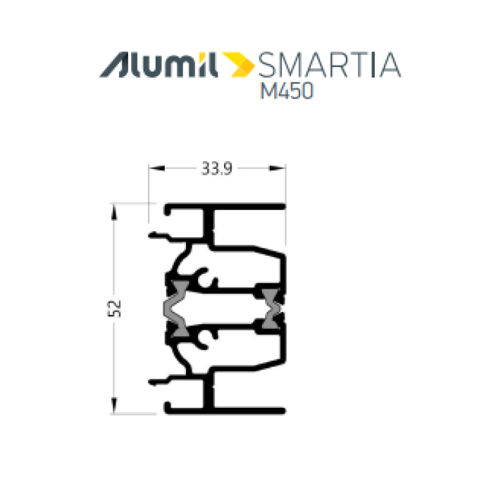 Μπινί φιλητού M4566 της σειράς M450 Alumil 6m σε χρώμα λευκό 9016