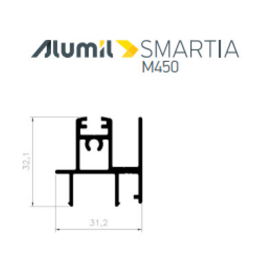 Μπινί φιλητού παντζουριού M4560 της σειράς M450 Alumil 6m σε χρώμα λευκό 9016