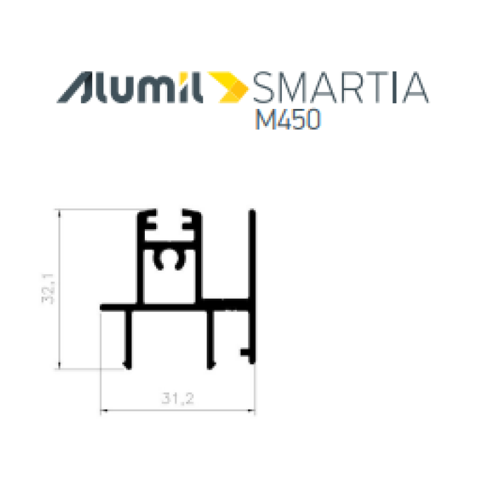 Μπινί φιλητού παντζουριού M4560 της σειράς M450 Alumil 6m σε χρώμα λευκό 9016