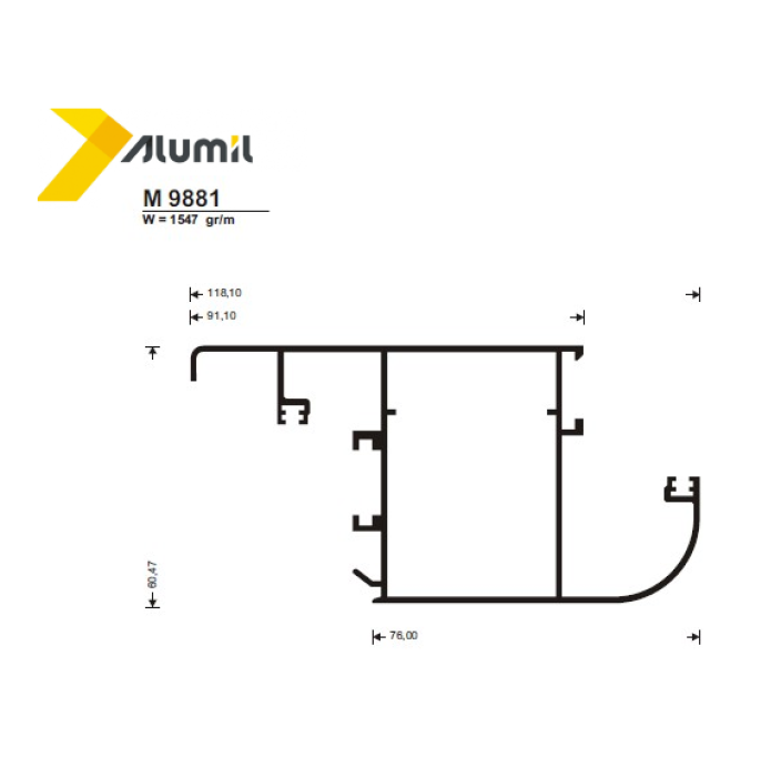 Φύλλο M9881 της σειράς M10800 Smartia Alumil 6m σε χρώμα λευκό 9016 (κουραγκλέ οροφής)
