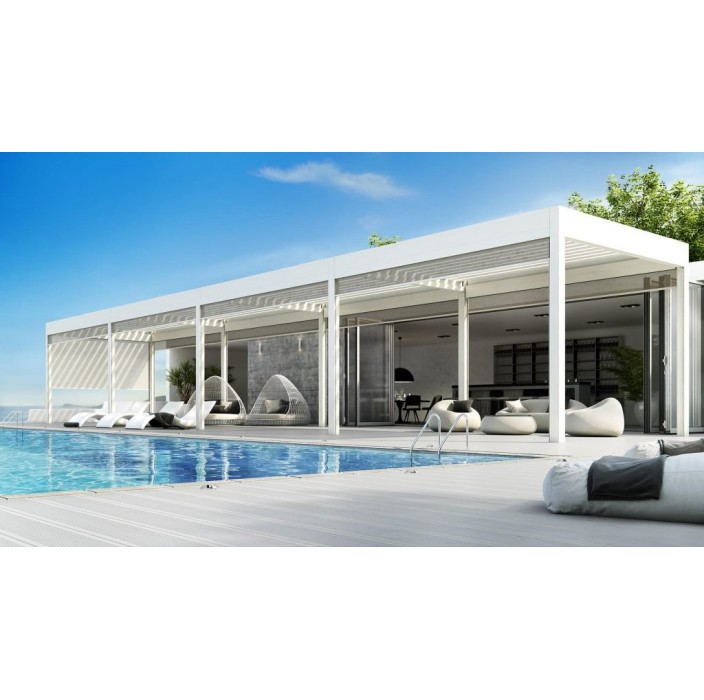 Κινητή βιοκλιματική πέργκολα GLM HELLAS (Alumil) PG 120P Mykonos (διαστάσεων προβολή 5m πλάτος 3m και ύψος 3m με led φωτισμό ) χρώμα Structura