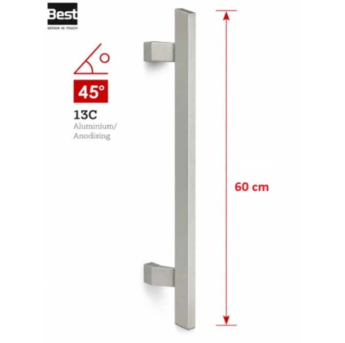 Λαβή Εξώπορτας Αλουμινίου BEST 13C Λοξή - Μήκος 60 cm - Ανοδίωση Inox