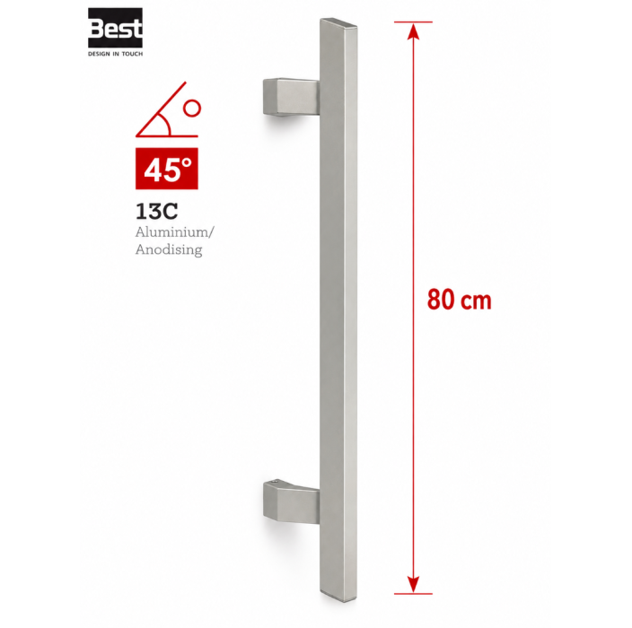 Λαβή Εξώπορτας Αλουμινίου BEST 13C Λοξή - Μήκος 80 cm - Ανοδίωση Inox