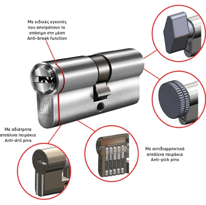 Κύλινδρος (αφαλός) ασφαλείας Econ 100mm (30-70) ασημί (Nickel) Domus (210100K)