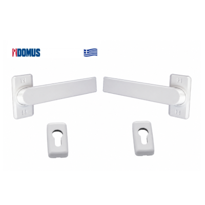 Πόμολο Skyline διπλό με μεταλλική ροζέτα λευκό Domus (6170L)