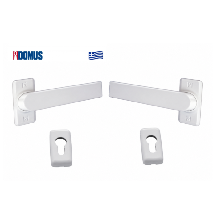 Πόμολο Skyline διπλό με μεταλλική ροζέτα λευκό Domus (6170L)