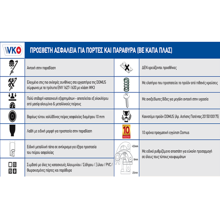 Κλειδαριά-Σύρτης ασφαλείας Domus WK+ 6470 (για πόρτες ή παράθυρα) για ανοιγόμενα ή συρόμενα κουφώματα καφέ