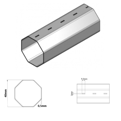Οκτάγωνος άξονας για ρολά, γαλβανιζέ 40mm (Φ40) , πάχους 0,5mm (Τιμή μέτρου)