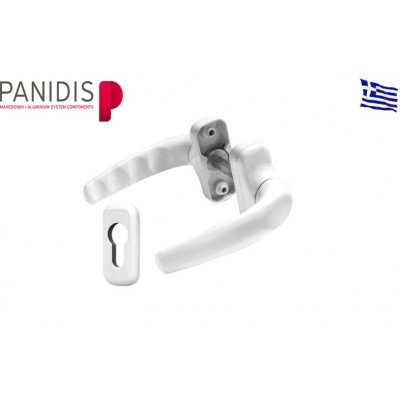 Πόμολο Χειρολαβή διπλή με ροζέτα X-602 Μακεδονικής  λευκή