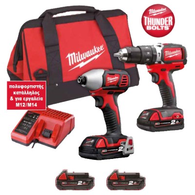 Milwaukee M12 BPDFCOT2A-202B Σετ Γωνιακός Τροχός & Δραπανοκατσάβιδο 12V με 3 Μπαταρίες 2Ah και Θήκη