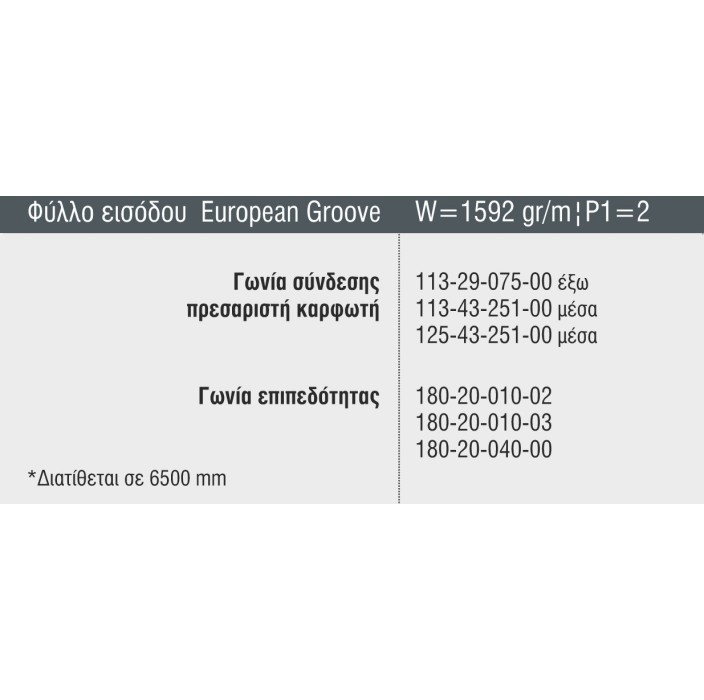 Φύλλο M19690 Εισόδου European Groove σειράς Μ9660 Smartia Alumil 6.5m σε χρώμα λευκό 9016